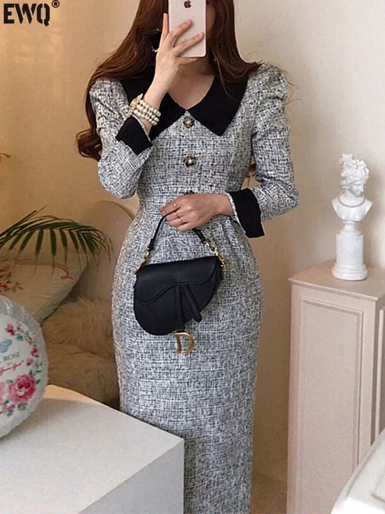 NMZM Fashion Comparison Lace up Waist Thick Twill Dress 2024 Autumn/Winter New Thickened Mid Barrel Women's Dress