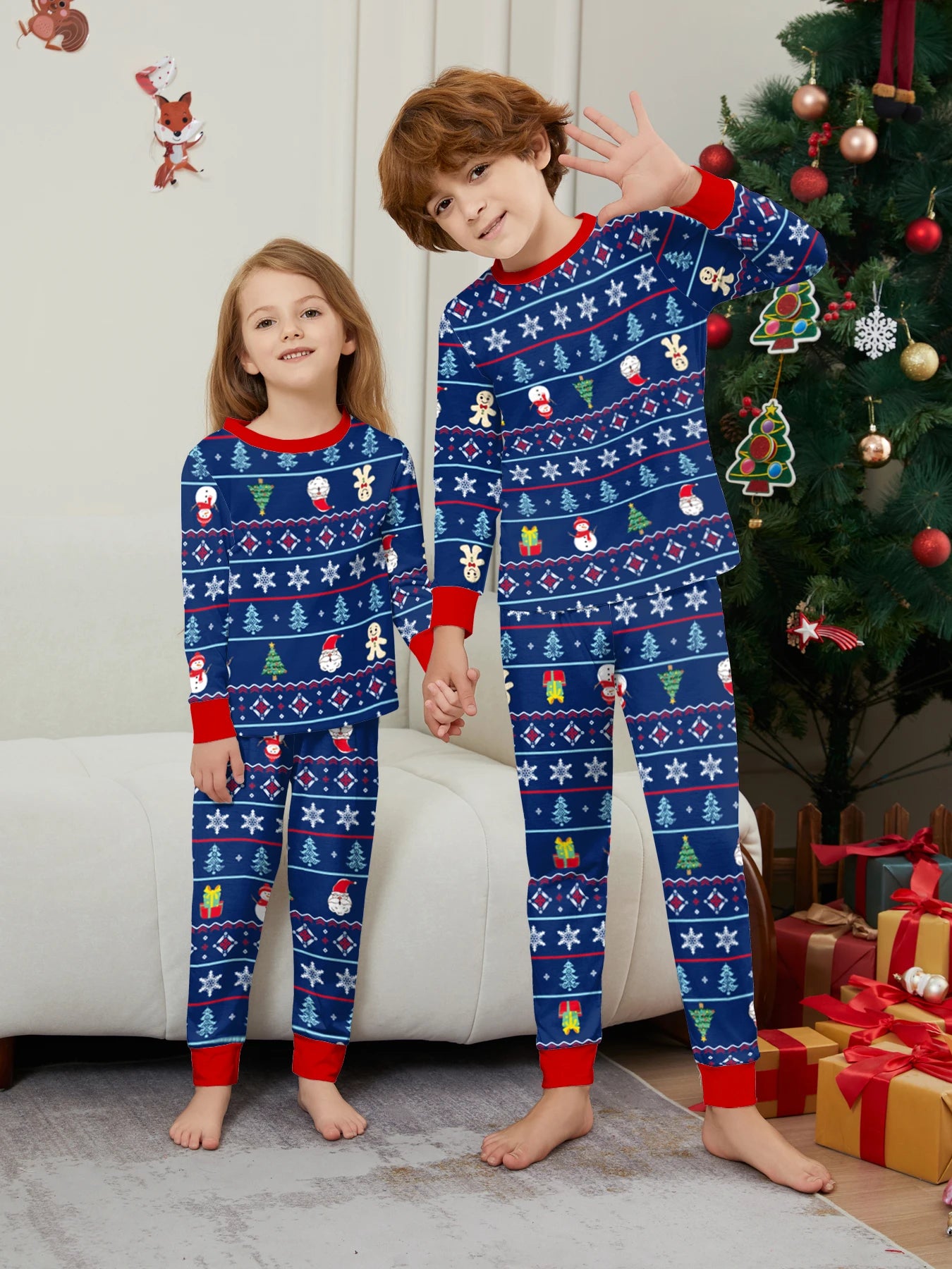 Maxy New Baby Boys Girls Clothes Christmas Pajamas Set All Over Print Family Matching Outfits Soft Loose Sleepwear Xmas Look Pjs