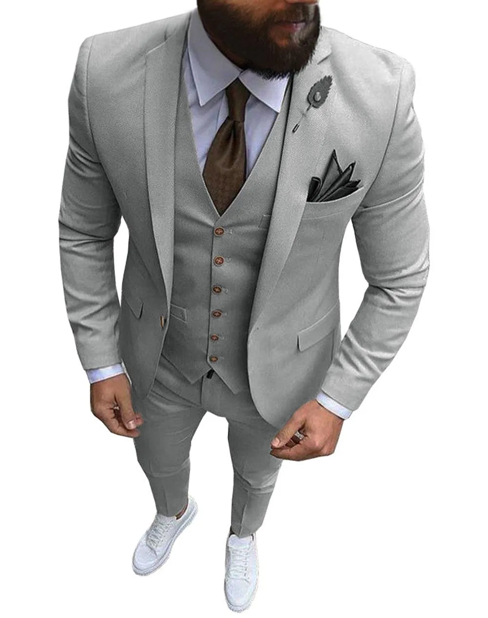 Men's 3 Pieces Suit Formal Business Notch Lapel Slim Fit Best Man Blazer For Wedding Male Suit Blazer+Vest+Pants