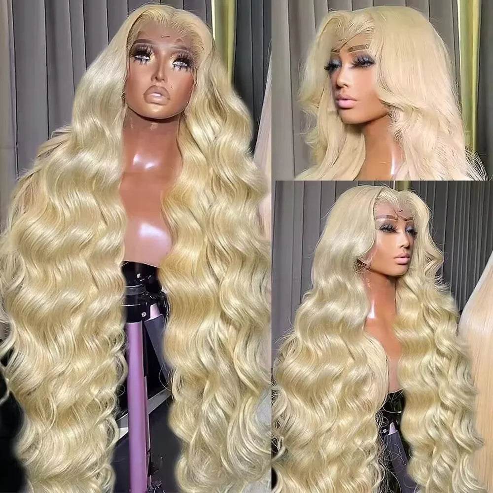 Maxy 40 42 Inch Body Wave Lace Front Human Hair Wigs Brazilian 613 Hd Lace Frontal Human Hair Wig 13x6 Colored Blonde 200 Density