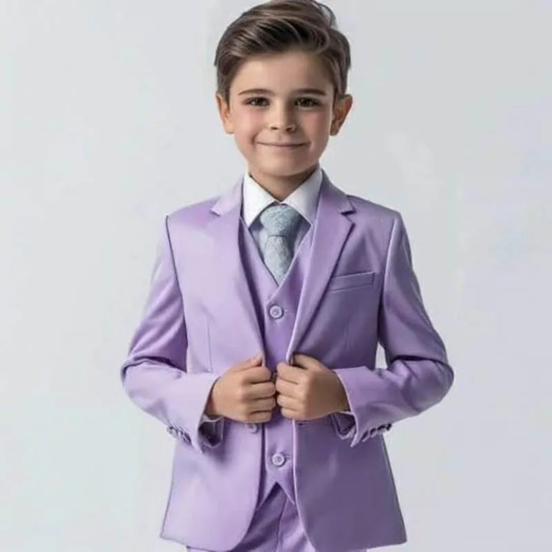 Purple Boys Suits 3 Piece Jacket Pants Vest Outfits High Quality Children Clothing Formal Wedding Costume Slim Fit Blazer