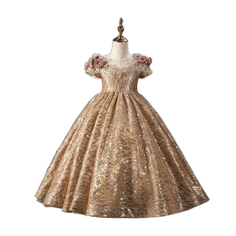 Maxy Kids Prom Dresses Girls Elegant Sequins Ball Gowns with Bow Teenagers Evening Party formal Dress Girl Communion Shiny Dress