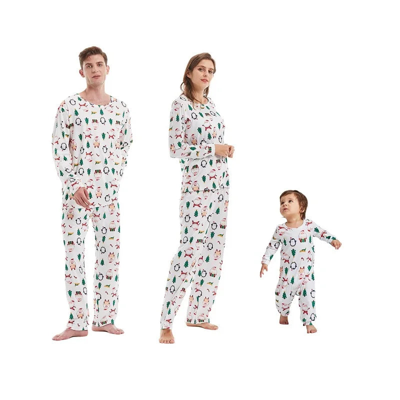 Maxy Family Matching Pajamas Set Father Mother Kid Baby Santa Claus Penguin Christmas Tree Top+Pants Family Sleepwear Pj's