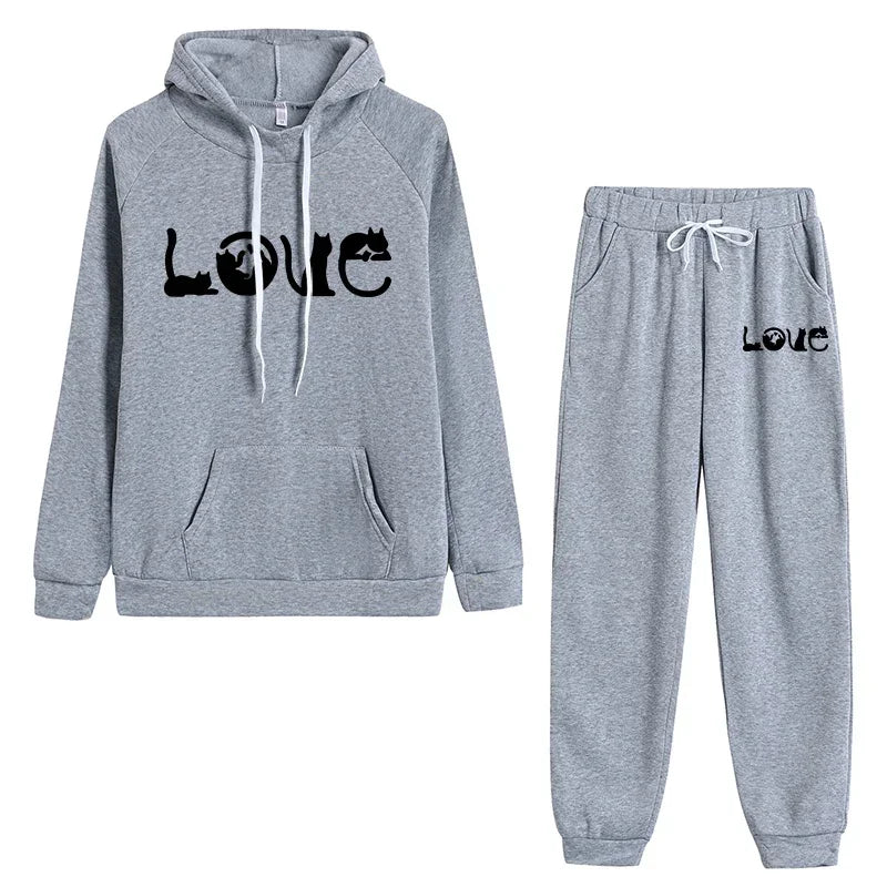Maxy Womens Tracksuit Outfits Fashion Casual Printing Hooded Sweatshirt Suit High Quality Ladies Daily Jogging Sports Woman Pants Set