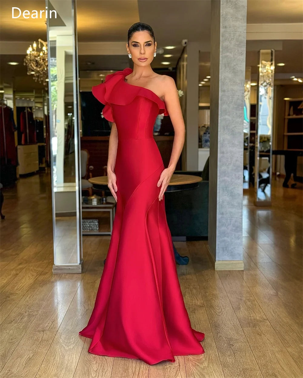Maxy Customized Saudi Arabia Dearin One Shoulder Trumpet Floor Length Skirts Contoured Draped Sleeveless Bespoke Occasion Dresses Eve