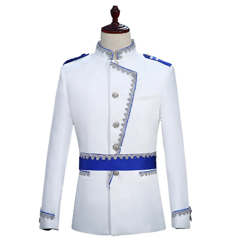 Visco Men Suit Set White Prince Wedding Suit Elegant Uniform Castle Men's Jacket