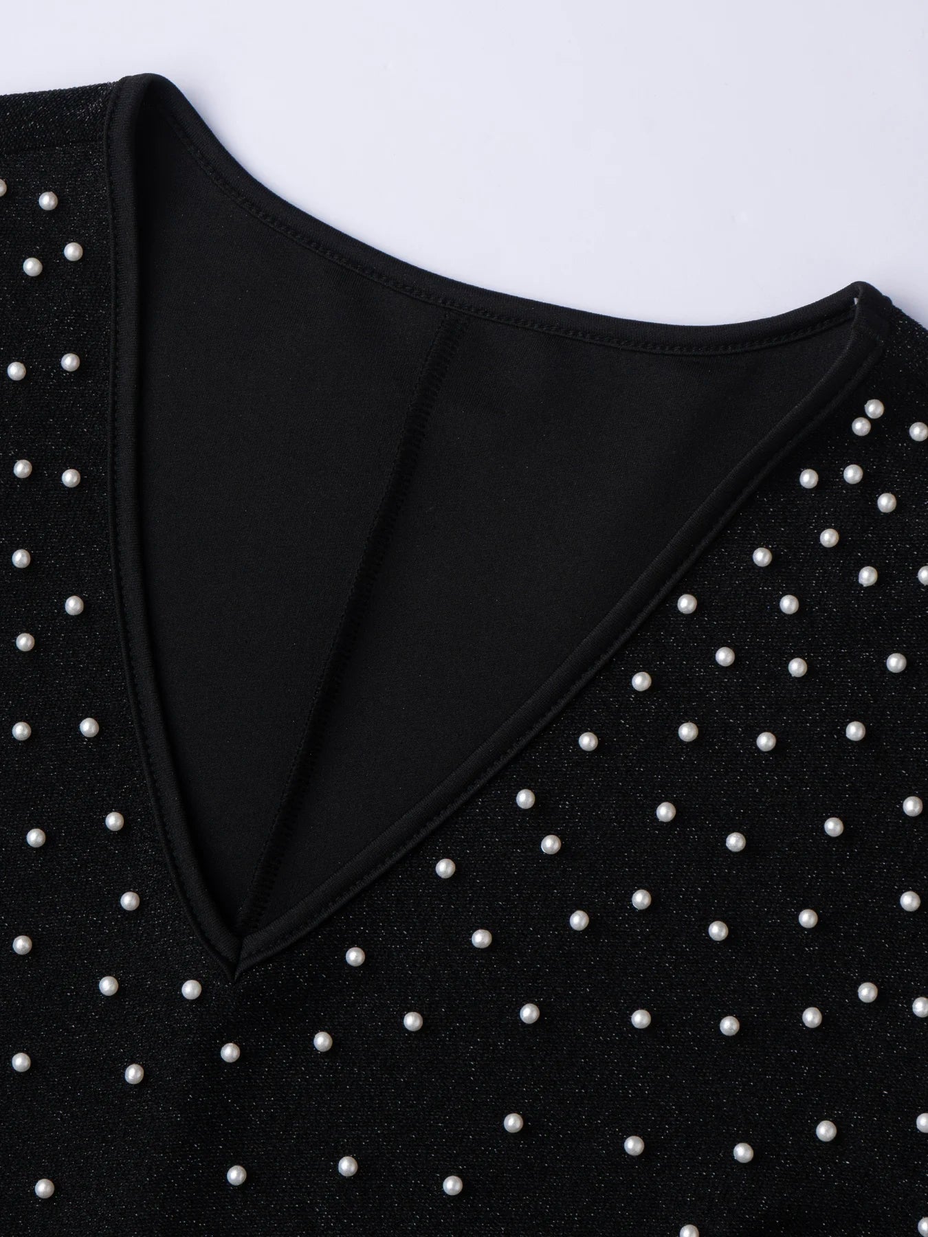 Plus Size Women Mini Dress Black Sparkle Pearl V Neck Chiffon Sleeve A-Line Dress Spring Summer Party Evening Cocktail Gown