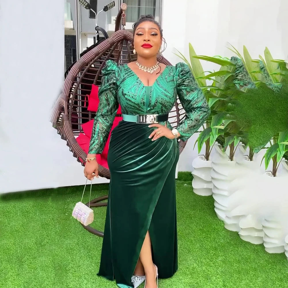 Amay Dresses for Women New Fashion Plus Size Sequin Evening Party Dress Dashiki Ankara Outfits long Clothes