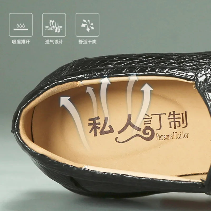 Amay New Crocodile Skin Business Loafers New High-end Leather Suede Men‘s Casual Boat Walking Male Men's Vulcanize Shoes Shoes Oxford