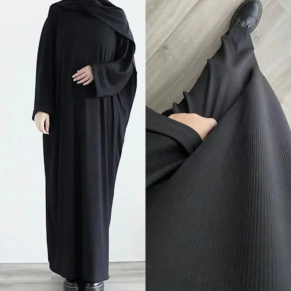 Maxy Autumn Rib Knit Abaya for Women Muslim Winter Clothes Casual Long Hijab Dress Islamic Dubai Turkey Outfit Ramadan Eid Kaftan