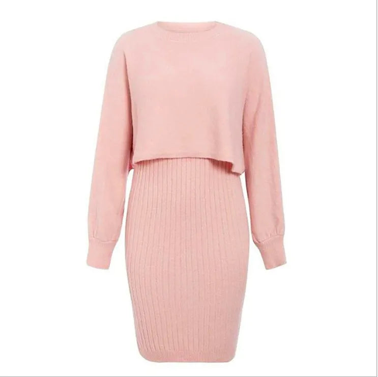 Maxy Knitted dress two-piece set 2024 autumn winter new lazy style fashionable solid color pullover woolen dress