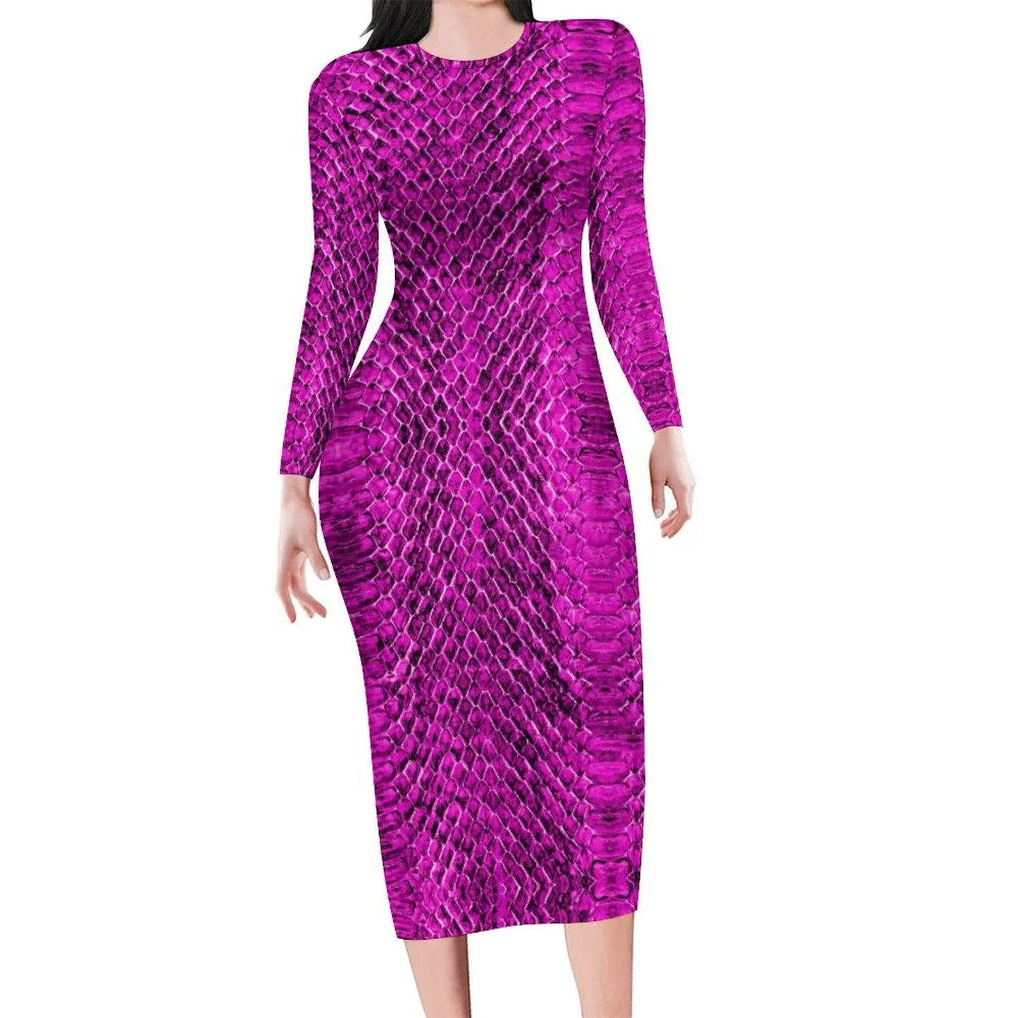Amay Snakeskin Bodycon Dress Ladies Pink Snake Print Kawaii Dresses Autumn Long Sleeve Street Fashion Custom Dress Big Size 4XL 5XL