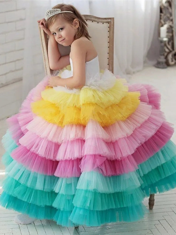 Maxy Baby Girl Princess Rainbow Layered Tutu Dress Infant Toddler Tulle Patchwork Vestido Evening Party Pageant Birthday  1-12Y