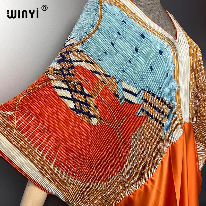 Maxy Pleated Elastic loose dress holiday beach cover up Maxy kaftan abaya dubai luxury party dresses boho woman clothing Caftan