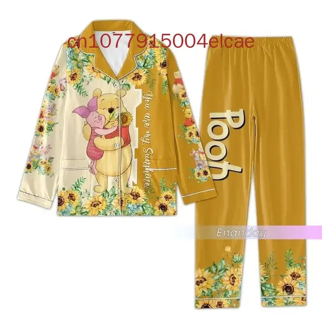 Disney Pooh Pumpkin Christmas Winnie the Pooh Halloween Casual Men's and Women's Long Sleeve Shirt Leisure Pajama Set