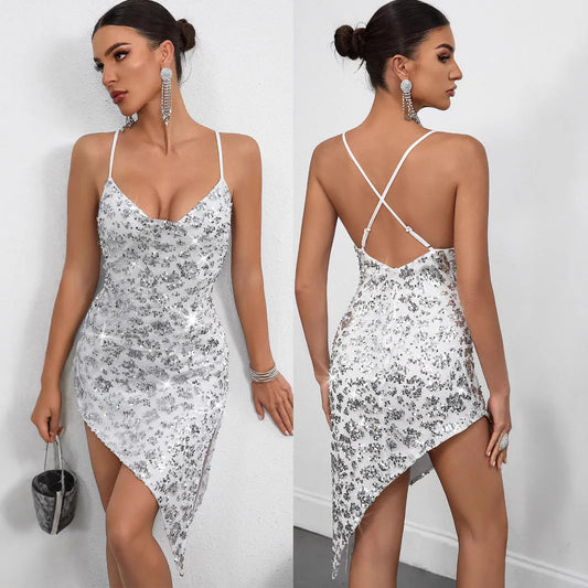 Maxy Sexy Irregular Women's Dresses Halter Club Elegant Party Short Summer Dress Woman Clothing Bodycon Evening Prom Dress X98