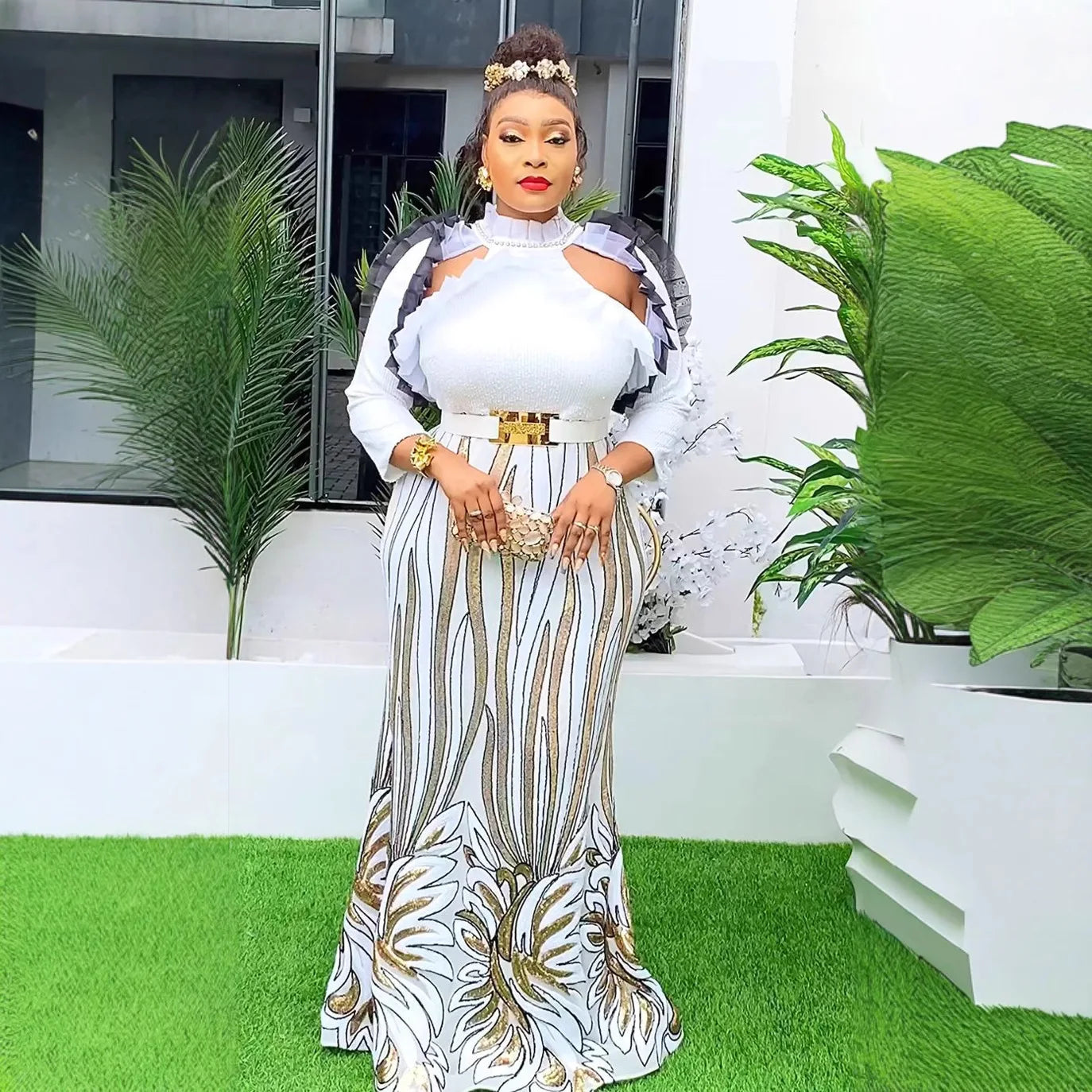 Maxy Plus Size Evening Dresses for Women African Luxury Sequin Gown Elegant Turkey Wedding Party Long Dress Ankara Dashiki Kaftan New