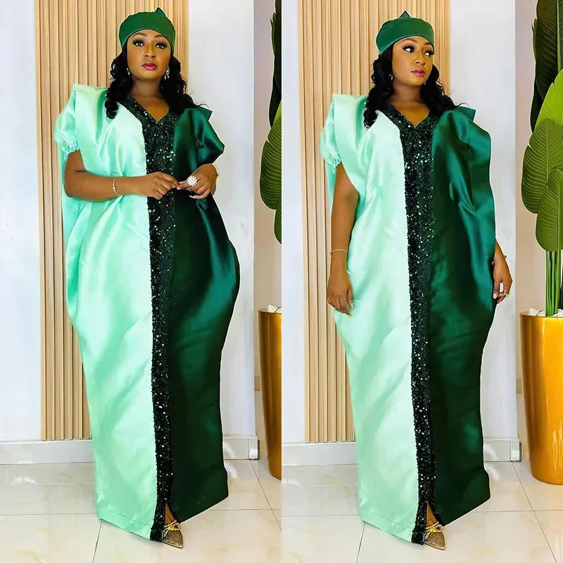 Maxy Dresses for Woman Satin Muslim Dress Scarf Abaya Dubai Turkey Kaftan Marocain Caftan Loose Boubou Robe Ankara Dashiki