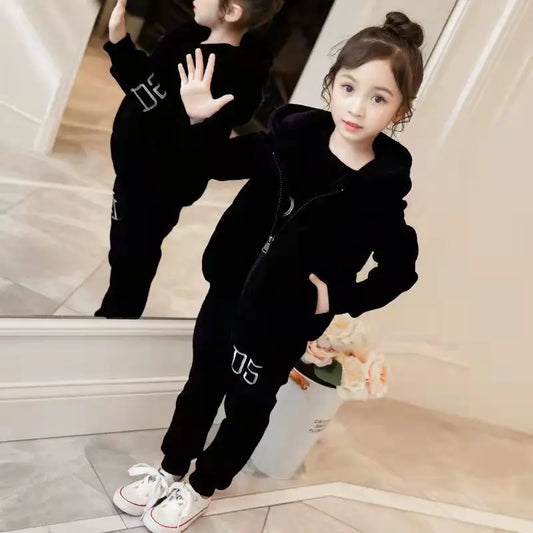 Maxy 2024 Autumn winter girls tracksuit Toddler Teenager Clothes tiger velvet jacket + hoodie + Pant Children set 4 8 9 10 11 12 year