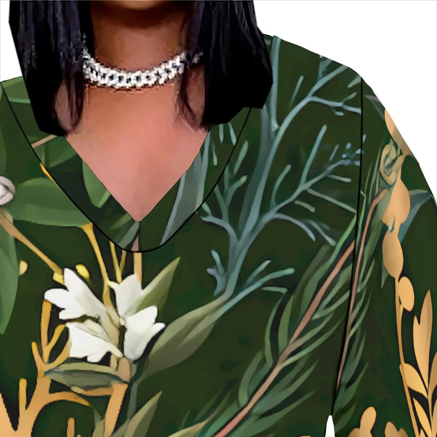 Maxy Plus Size Off Shoulder Green Botanical Print Dress Vacation Casual Wear