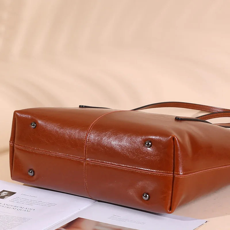 Maxy Genuine Leather Women's Large Capacity Tote Bag Women Fashion High quality Cowhide hand shoulder bag Commuter shopping bag