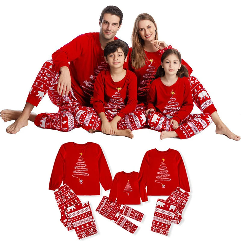 Maxy Christmas Family Matching Pajamas Adults Kids Family Outfit Top+Pants 2PCS Xmas Sleepwear Baby Jumpsuit Dog Clothes