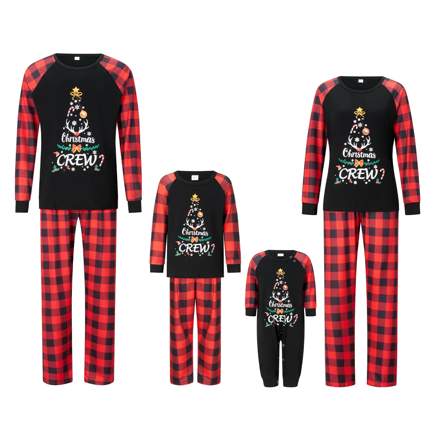 Christmas Family Pajamas Matching Set Letter Print Long Sleeve Tops and Plaid Pants Sleepwear