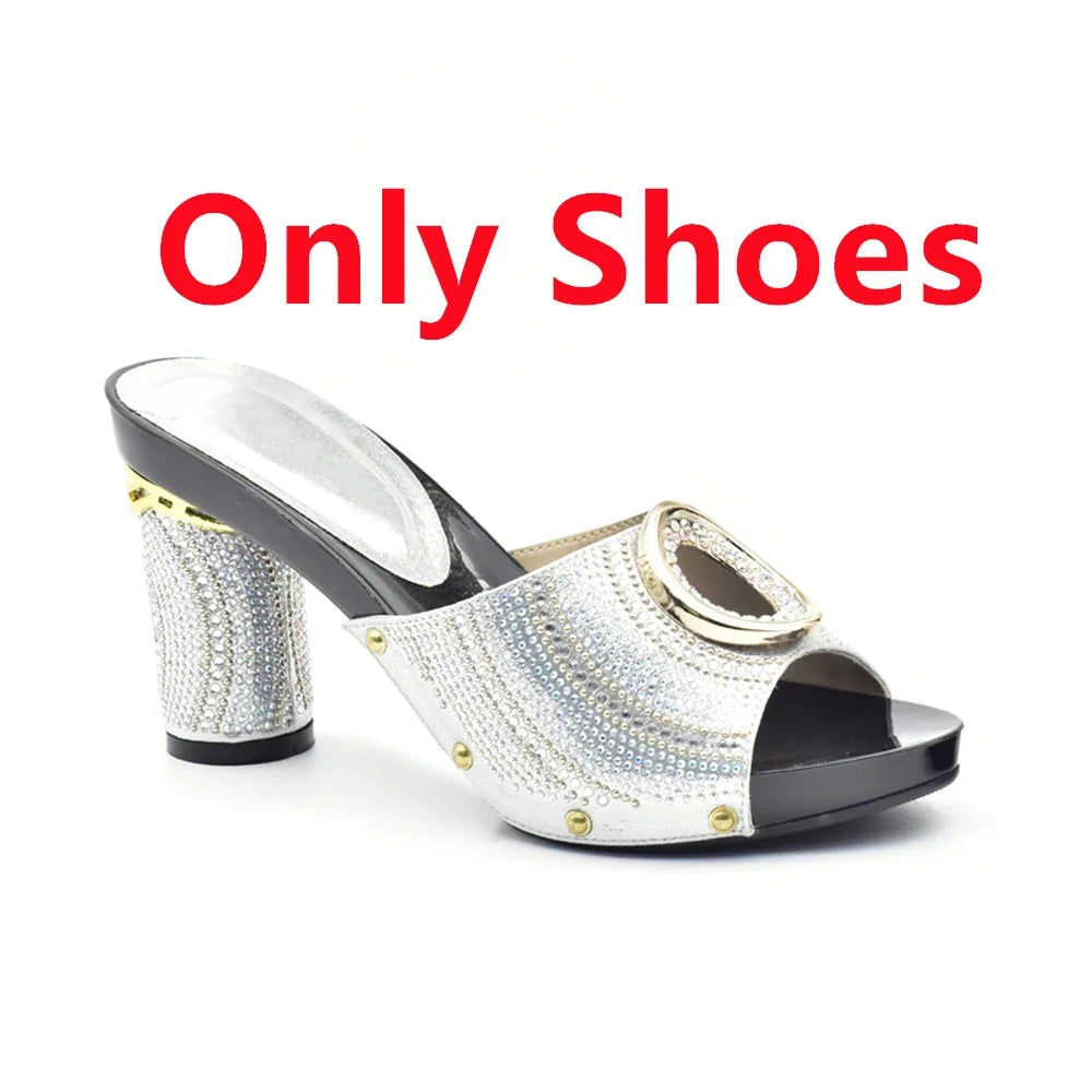 Maxy Silver Color African Matching Shoes and Bags Italian In Women African Shoes and Matching Bags Italian Bag and Shoes Set Italy