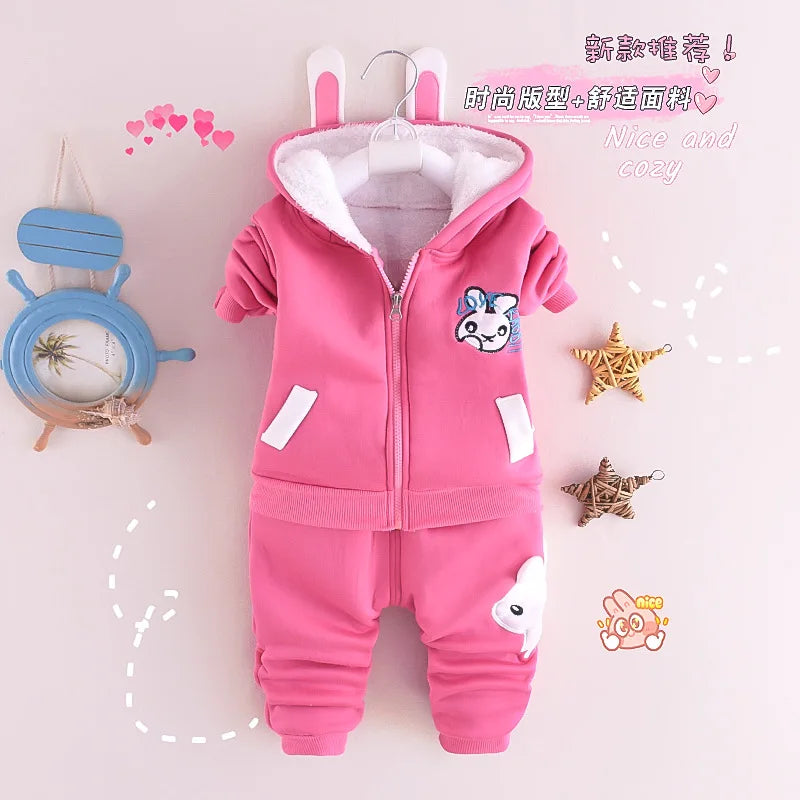 Maxy 2024 New Baby Boys Girls Christmas Cartoon Winter Hooded Plush Warm Vest Coat+Sweatshirt+Pants 3Pcs Infant Children Sports Suit