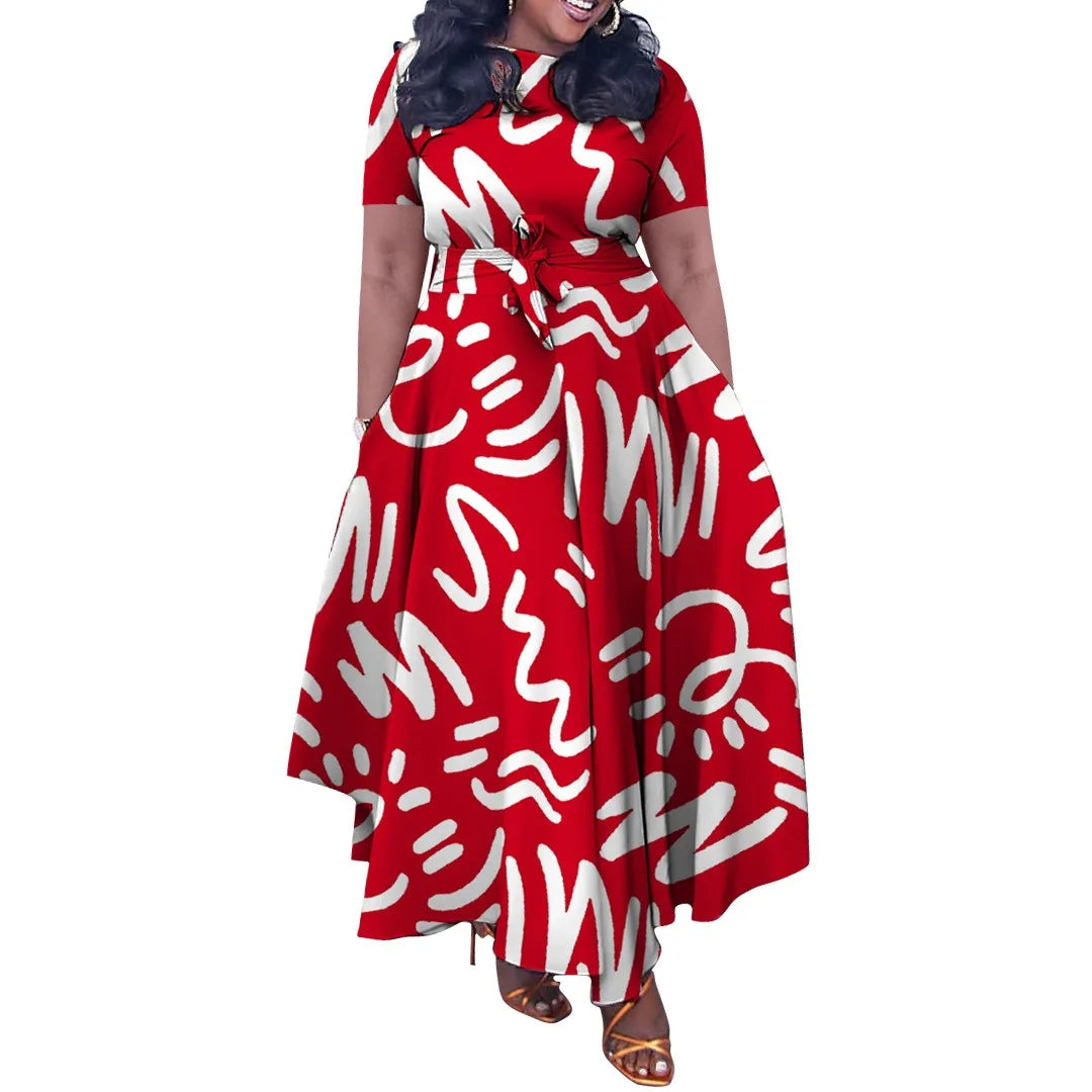 Maxy Plus Size Women's Summer Dress Short Sleeve Tie-Waist Floral Print Maxi Dress Wholesale Dropshipping XL-5X 2025