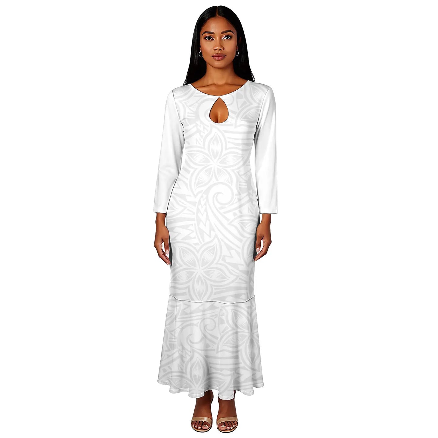 Maxy New White Elegant Polynesian Samoa Tribal Print Trumpet Fishtail Dress Custom Ladies Casual Evening Dresses