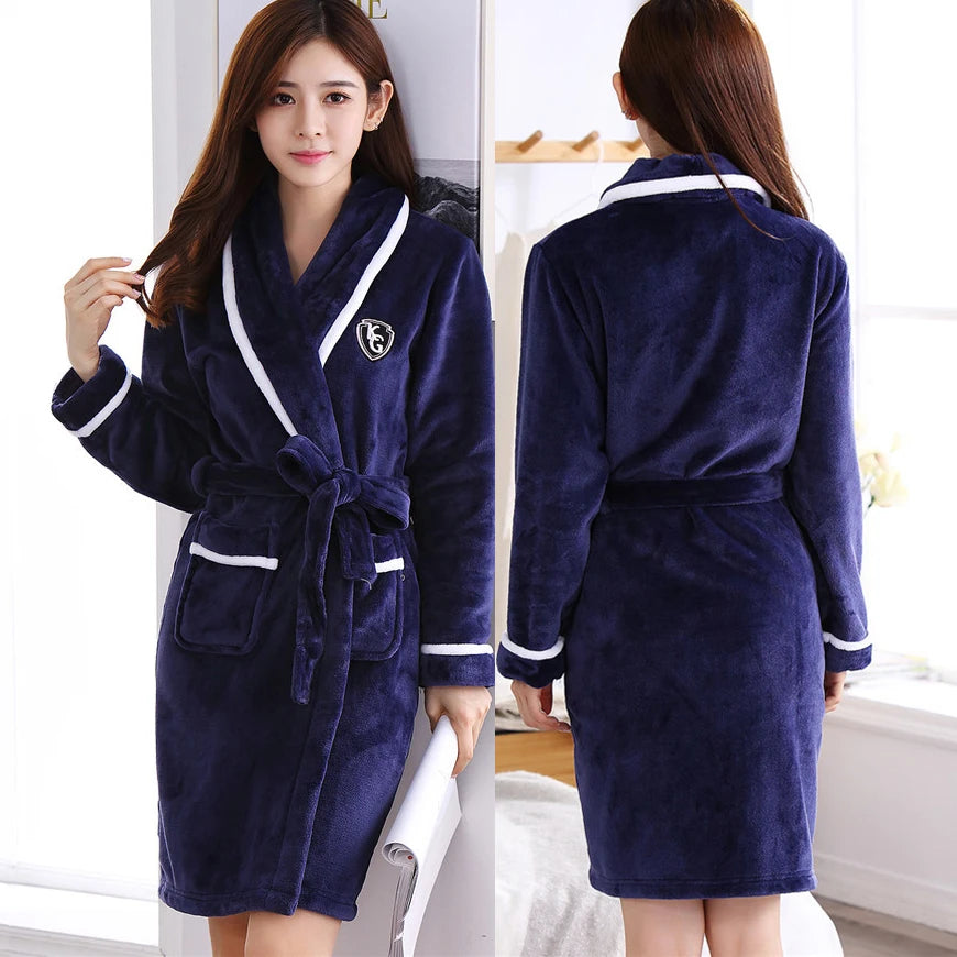 Winter New Female Robe Sleepwear Thickened Coral Fleece Bathrobe Nightgown Warm Loose Flannel Home Dressing Gown Lounge Wear