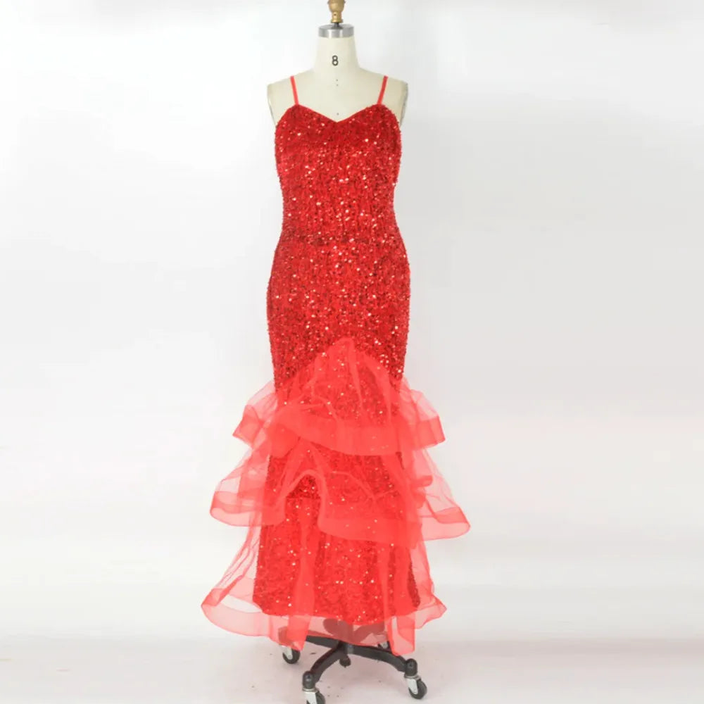 Maxy Plus Size Evening Dresses Women Sequins Mesh Splicing Party Dresses Fashion Sleeveless Sling Elegant Dresses Large Size Female