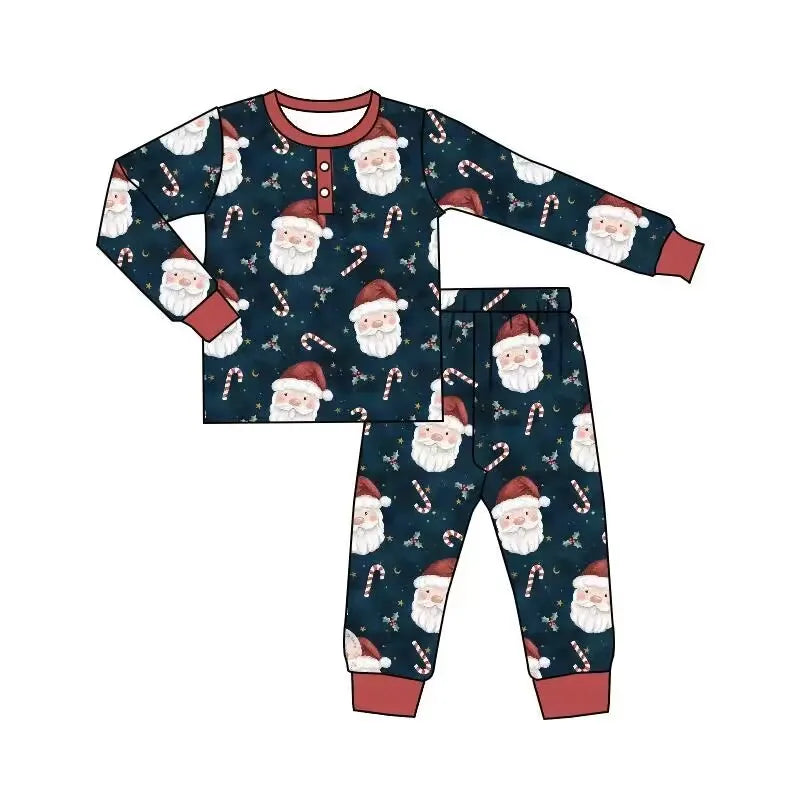 Babs New design clothes for baby boys Christmas Santa print long sleeve pants suit pajamas for children