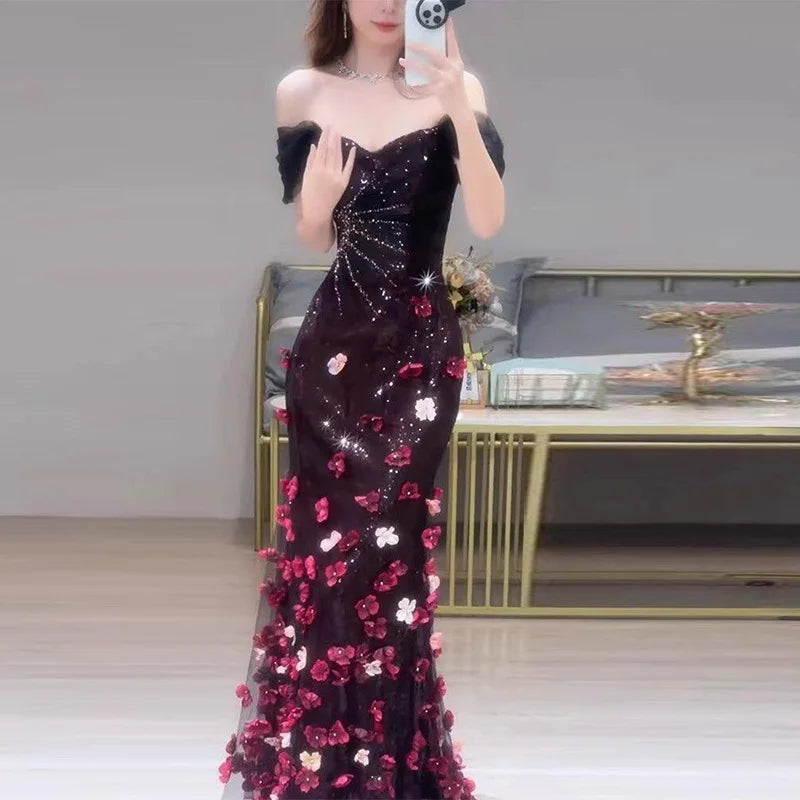 Maxy Wedding Engagement Reception Flower Sequin Dress Presenter Evening Dresses Sequin Evening Gown Vestidos De Quinceañera Party
