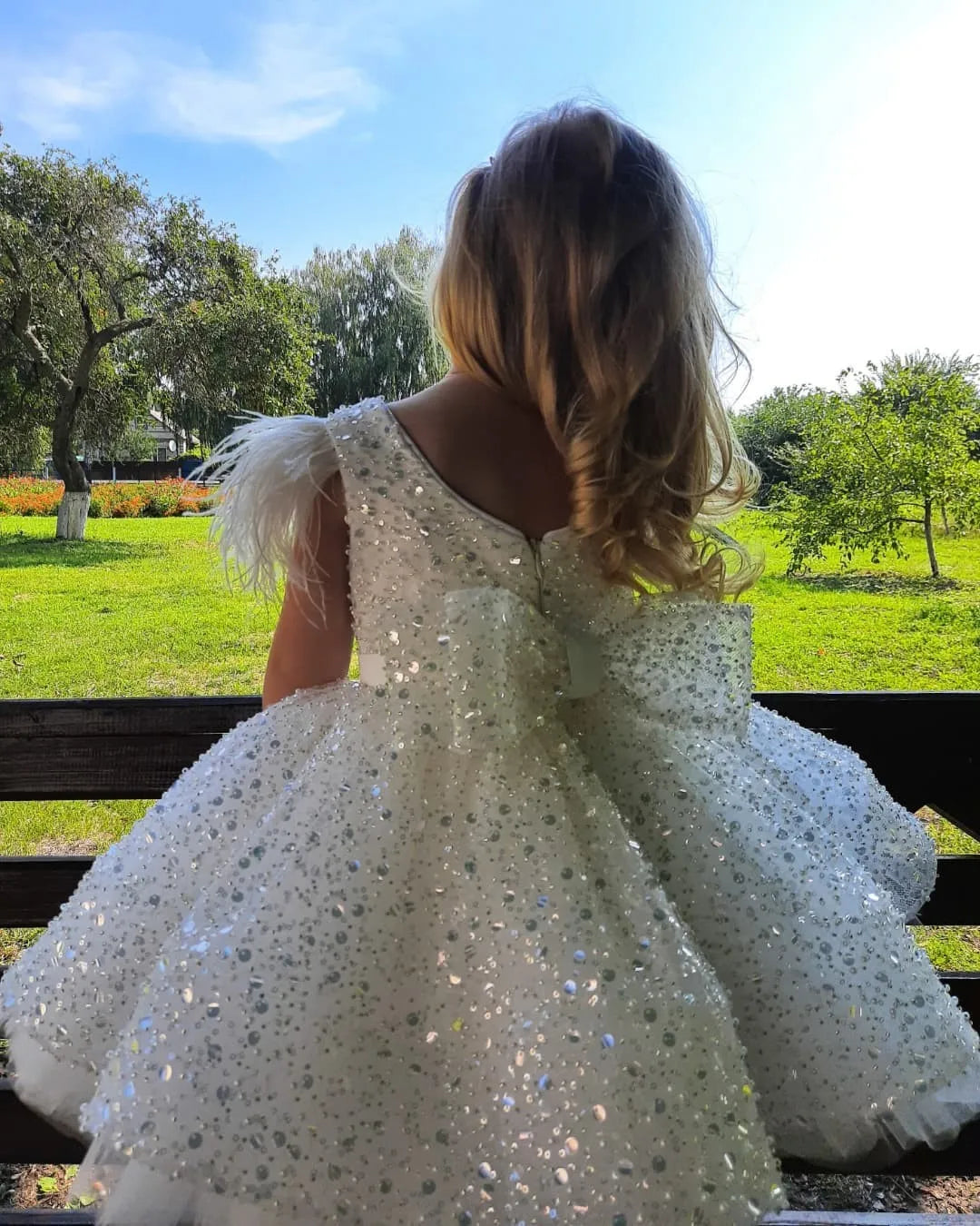 Maxy Glitter Diamonds Ball Gown Evening Vintage Princess Lace Tulle Flower Girls Dress For Kid Child Wedding Party Junior bridesmaid
