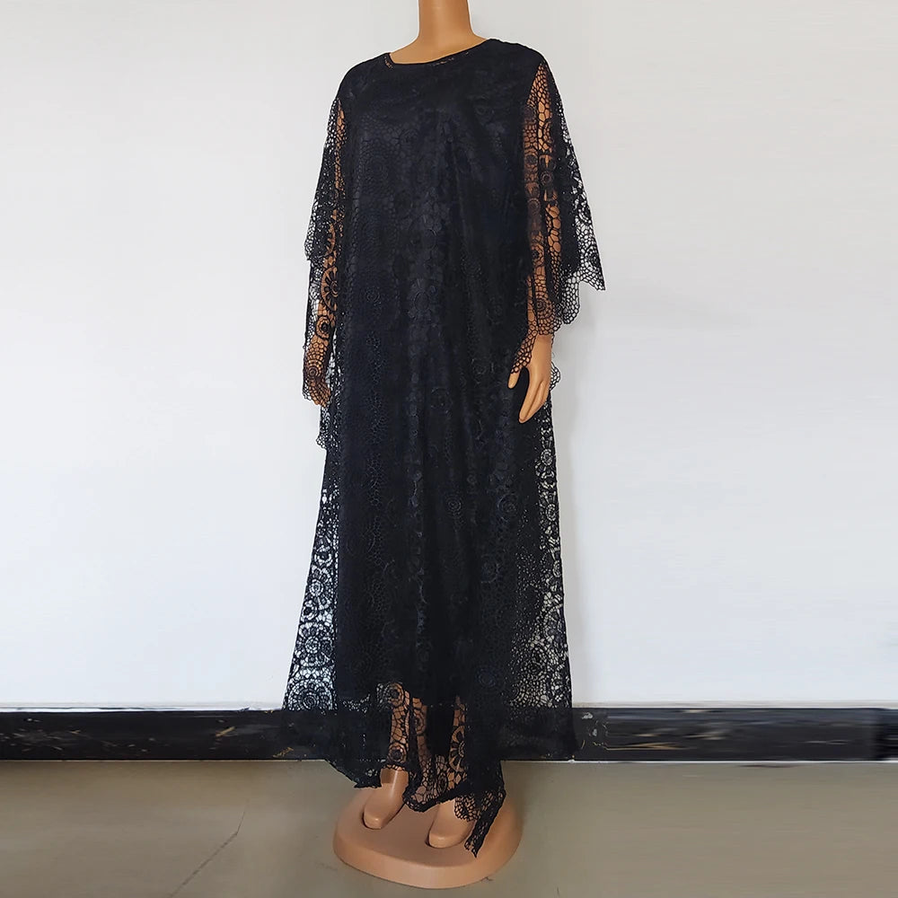 Amay Dresses for Women Evening Party Maxy Dress Ladies Clothes Elegant Applique Voile Sexy Bazin Long Robe Nigeria Daily