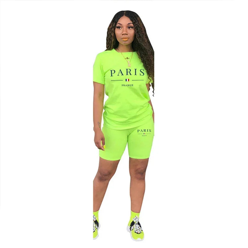 Maxy New Summer Womens Tracksuit Daily Casual Short 2 Piece Set Daily City Printing T-Shirts Shorts Outfits Jogging Womens Short Suit