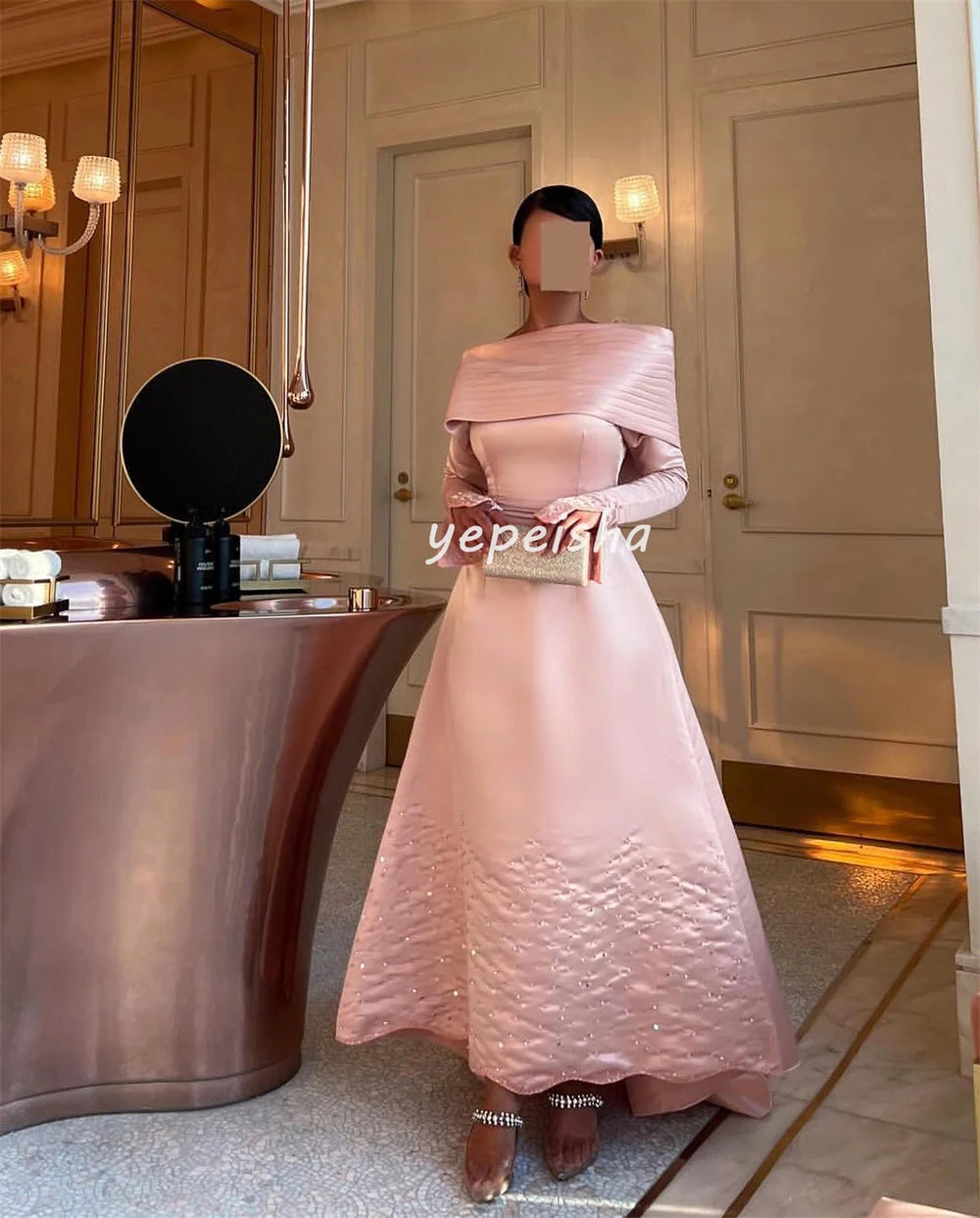 Maxy Customized Exquisite Fashion Pleat Draped Beading Sequined A-line Off-the-shoulder Midi Dresses Bespoke Occasion Dresses Formal
