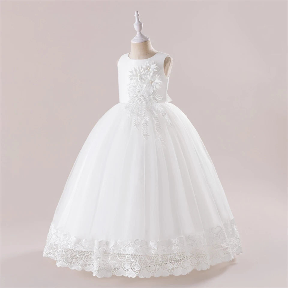 Maxy Luxury Little Girls First Communion Party Dresses Flower Girl Weddings Elegant Dresses for Girls White Evening Children Clothing