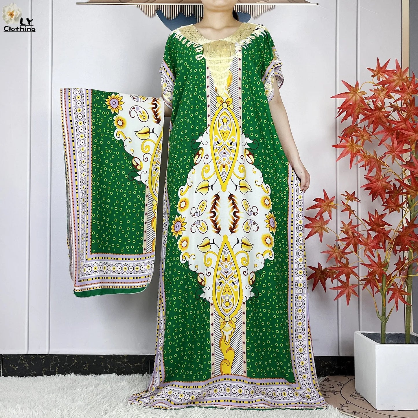 Maxy Summer Short Sleeve Casual Loose Dress New Muslim Women's 100% Cotton African Dashiki Print Maxy Elegant Ladies Dresses