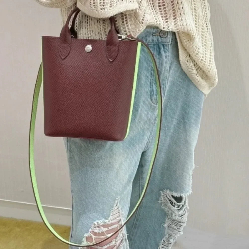 Maxy High quality new cowhide large capacity multifunctional bag, shoulder bag, color blocking handbag, hand-held bucket, women's bag