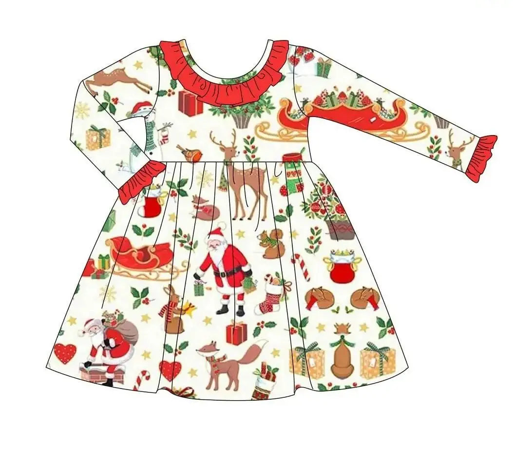 Maxy Boutique children's suit Christmas long-sleeved lace deer tree socks print girls dress boys' pajamas set baby zipper jumpsuit