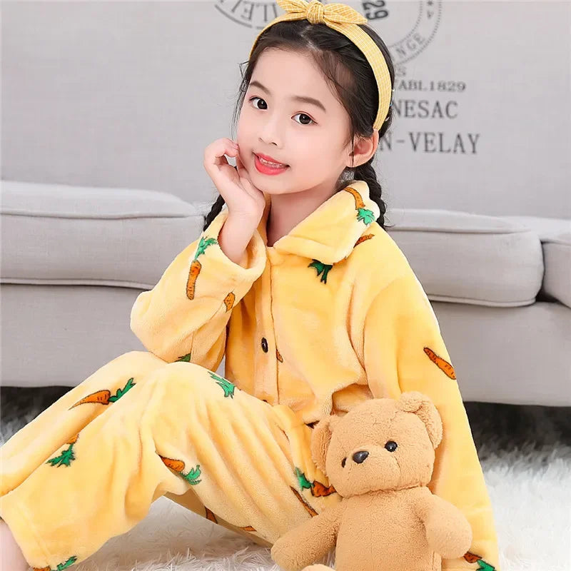 New Kids Max Pajama Sets Boys Girls Autumn Winter Thicken Warm Home Wear Cartoon Lapel Long Sleeve Sleeping Clothing Sets