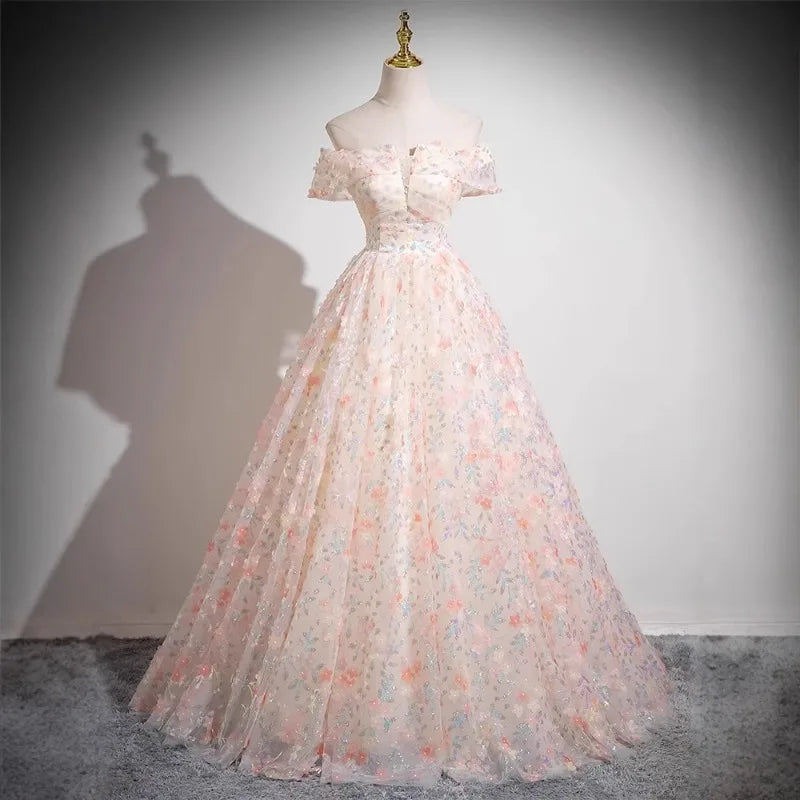 Maxy Shoulder Tied Host Long Skirt, One Shoulder Vocal Piano Art Exam, Fluffy Skirt, Pink Adult Ceremony Graduation Evening Gown