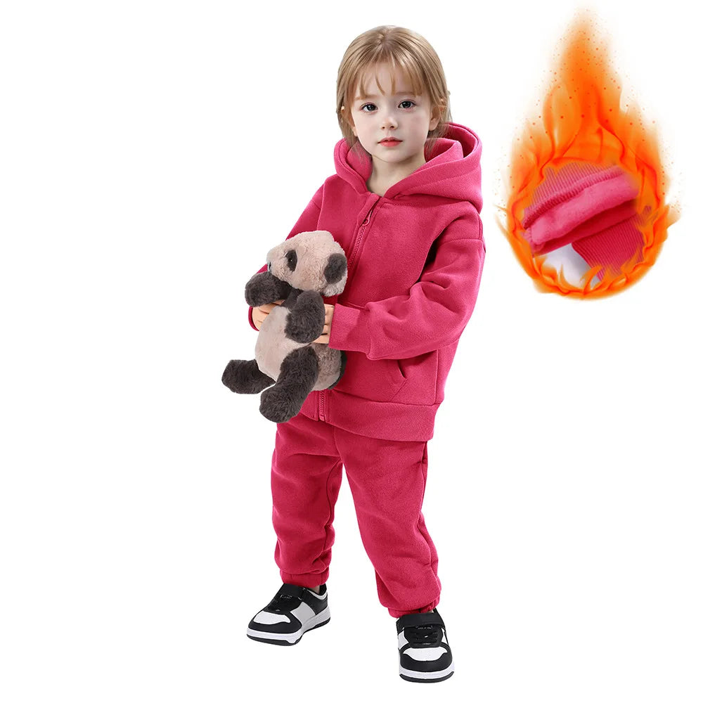 Maxy Children Hooded Tracksuits Suits Toddler Boys Girls Clothing Solid Plush Autumn Winter Sweatshirt Jacket Coats Sports Pants Set