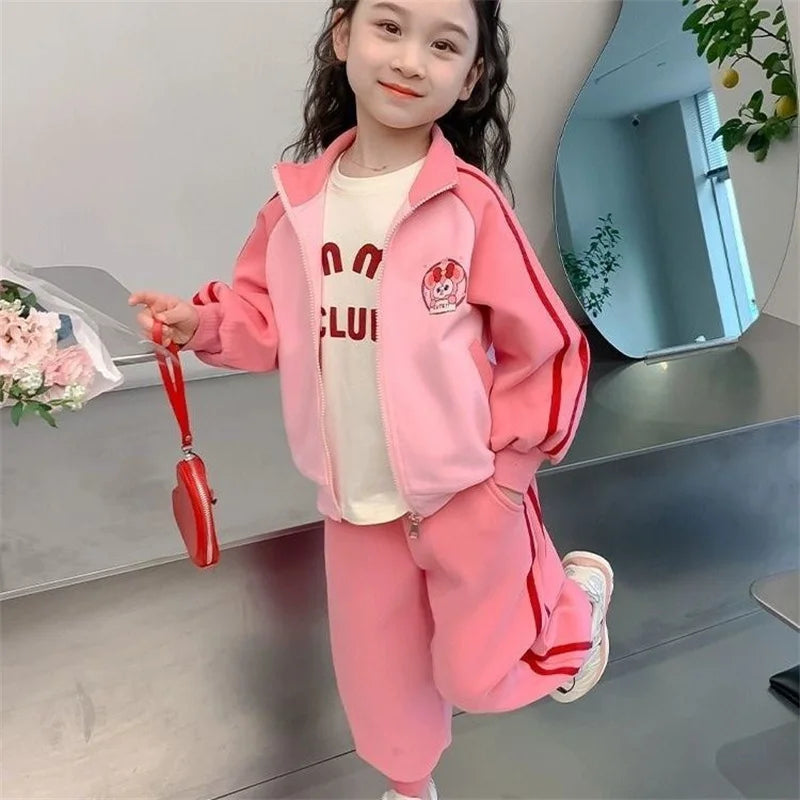 Maxy Girls Coat +Pants Kids Suits 2PCS/Set Cotton Lovely Spring Autumn Cotton Tracksuit School Suits Beach Children Clothing