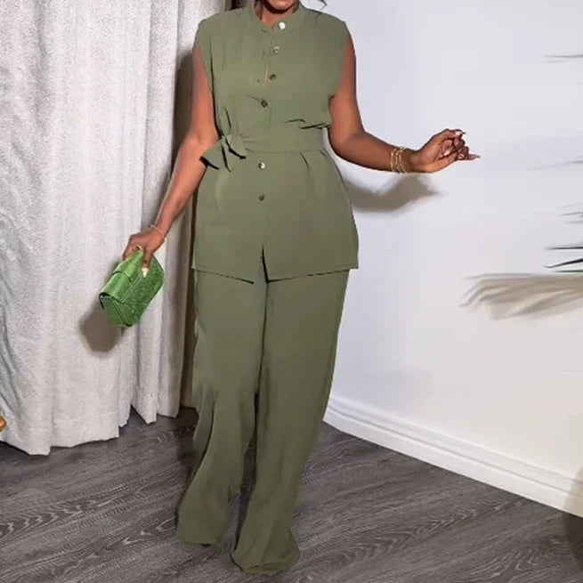 Maxy black Shirt Top & Cuffed Pants Set Women Wide Leg Pant Sets Two Piece Suit Loose O Neck High Waist Elegant Trousers Suits