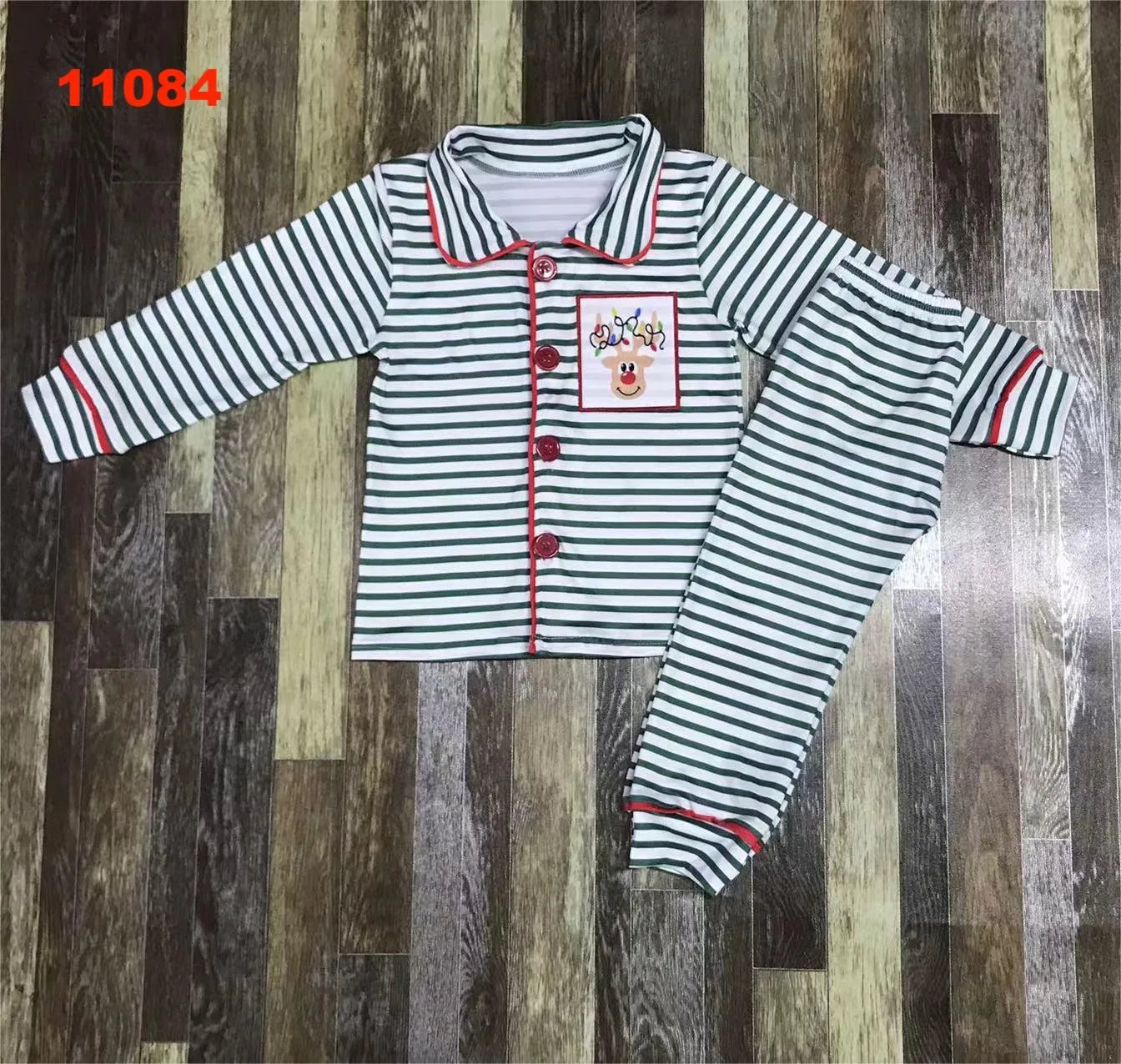 Maxy Red Fall Christmas Children's Pajamas set Santa baby autumn long cotton long-sleeved top + long pants pajamas set