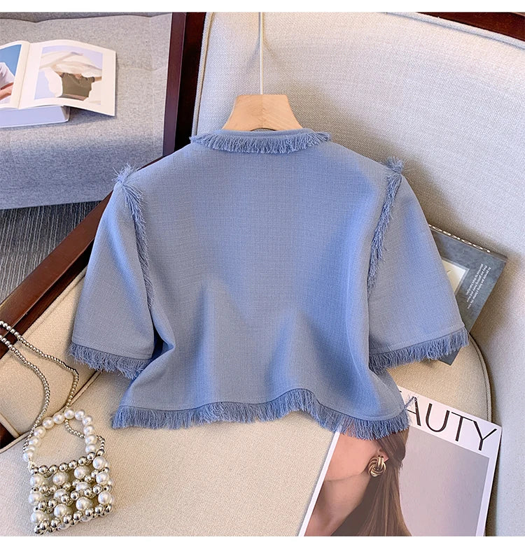 Maxy Women Fragrance Vintage Tassel Pant Suit Shirt Top And Trousers Two Piece Set Summer Matching Outfit Formal Occasion Cloth